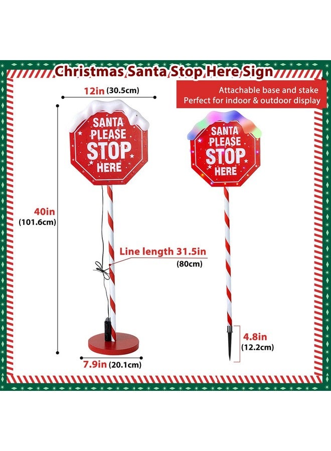 YZNlife Christmas Santa Stop Here Yard Stake 40-Inch Pre-Lit Christmas Yard Decorations With 30 Multi-Color Leds 8 Lighting Modes Christmas Sign For Outdoor - Image 2