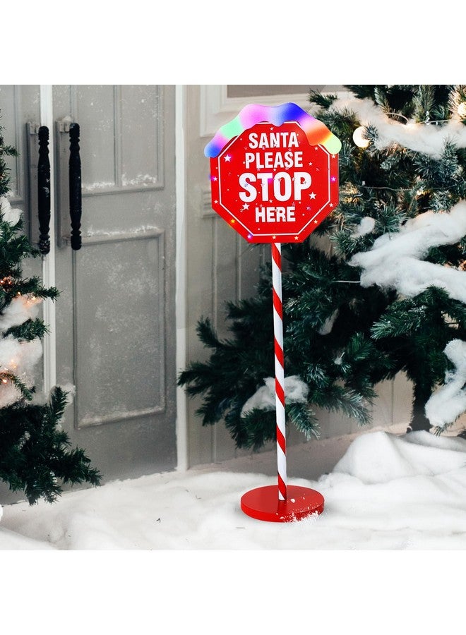 YZNlife Christmas Santa Stop Here Yard Stake 40-Inch Pre-Lit Christmas Yard Decorations With 30 Multi-Color Leds 8 Lighting Modes Christmas Sign For Outdoor - Image 1