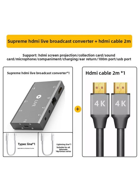 Applicable To For Apple For Iphone Mobile Phone Live Converter Lightning Expansion Dock Acquisition Card HDMI Screen Network-Color:Suitable For Apple (supreme Model) Live Broadcast Converter + 2m Hdmi High-definition Cable