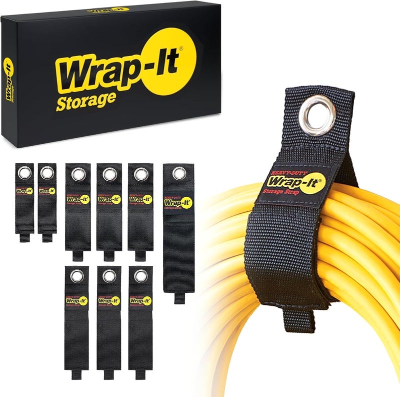Wrap-It Storage Heavy-Duty Straps, Assorted 9 Pack - Hook and Loop Extension Cord Organizer Hanger, Cord Wrap Keeper, Cable Straps for Cords, Hoses, Rope, RV, Boat and Garage Storage and Organization - Image 1