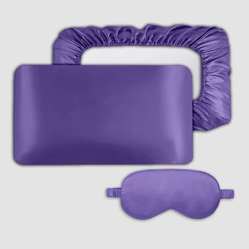 Avirons Satin Silk Pillow Covers with Eye Mask Best for Hair Skin Premium Satin Silk Pillow Cover for Breathable Hypoallergenic with Elastic Closure Design Size 18 28 inch Purple Color - Image 1