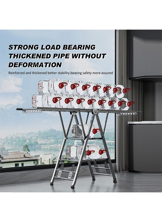 0TO1 TECH Movable Drying Rack, 3 Tier Large Laundry Clothes Drying, Clothes Drying Rack Foldable with 4 Castors & Shoe Holder, Height-Adjustable Wings, for Indoor Outdoor - 170cm - Image 5