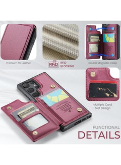 CaseMe Wallet Case for Samsung Galaxy S23 Ultra, Premium Handmade Durable PU Leather Slim Shockproof Case with [Double Magnetic Clasp] [Card Holder] [Kickstand] [RFID Blocking] (Red)  - Image 2