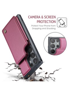 CaseMe Wallet Case for Samsung Galaxy S23 Ultra, Premium Handmade Durable PU Leather Slim Shockproof Case with [Double Magnetic Clasp] [Card Holder] [Kickstand] [RFID Blocking] (Red)  - Image 3