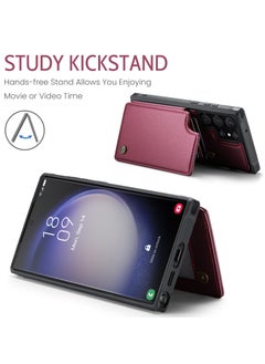 CaseMe Wallet Case for Samsung Galaxy S23 Ultra, Premium Handmade Durable PU Leather Slim Shockproof Case with [Double Magnetic Clasp] [Card Holder] [Kickstand] [RFID Blocking] (Red)  - Image 4