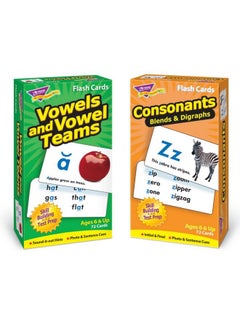 Trend Enterprises : Vowels And Vowel Teams Plus Consonants Blends & Digraphs Skill Drill Flash Cards Combo Pack Sound It Out Hints Photo & Sentence Cues Great For Skill Building And Test Prep Ages 6+  - Image 2