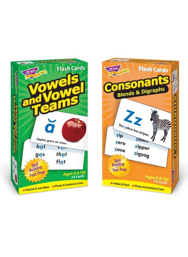 Trend Enterprises - : Vowels And Vowel Teams Plus Consonants Blends & Digraphs Skill Drill Flash Cards Combo Pack Sound It Out Hints Photo & Sentence Cues Great For Skill Building And Test Prep Ages 6+ - Image 1
