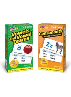 Trend Enterprises : Vowels And Vowel Teams Plus Consonants Blends & Digraphs Skill Drill Flash Cards Combo Pack Sound It Out Hints Photo & Sentence Cues Great For Skill Building And Test Prep Ages 6+  - Image 3