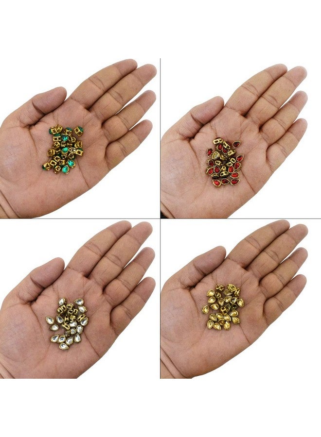 Embroiderymaterial Kundan Stones Combo for Embroidery & Jewelry Making in Tear Drop Shape - 4 Color - Size:- 5 * 8MM - 100 Pieces - 25Pieces/Color, Multicolor - Image 3