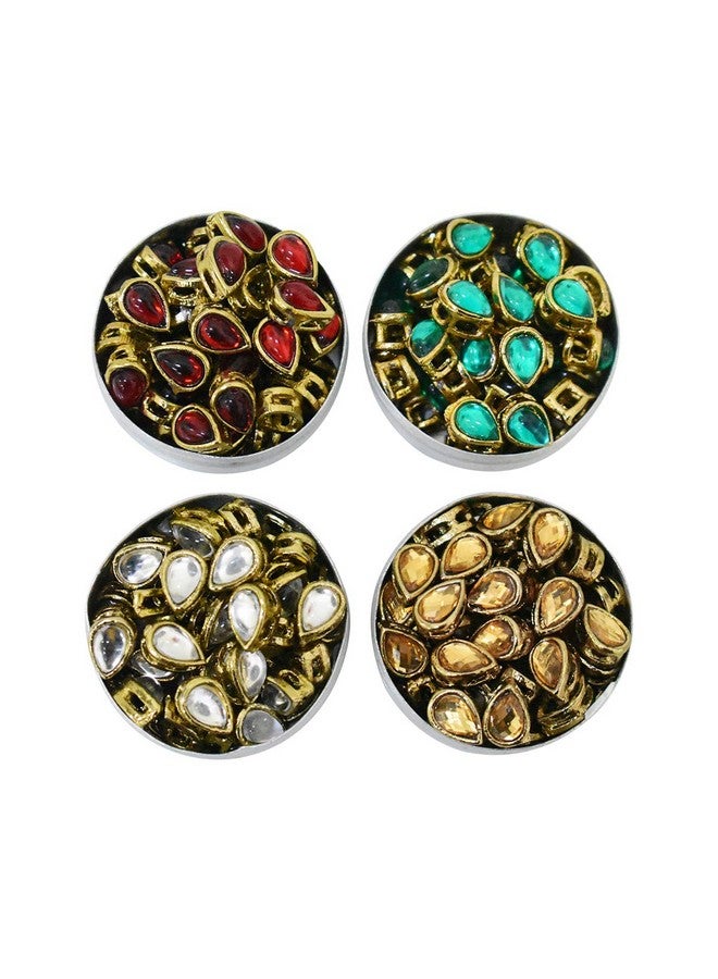 Embroiderymaterial Kundan Stones Combo for Embroidery & Jewelry Making in Tear Drop Shape - 4 Color - Size:- 5 * 8MM - 100 Pieces - 25Pieces/Color, Multicolor - Image 1