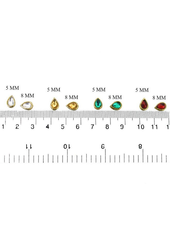 Embroiderymaterial Kundan Stones Combo for Embroidery & Jewelry Making in Tear Drop Shape - 4 Color - Size:- 5 * 8MM - 100 Pieces - 25Pieces/Color, Multicolor - Image 2