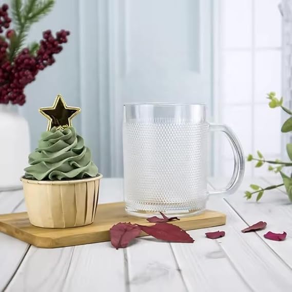 WRINGO 250 ML Coffee Mugs Footed with Handle and Glasses Straws Tea Cup Drinkware for Beer,Juice,Beverages, Glass Cappuccino Mugs, Clear Glass Latte Cups (Mug Set of 2) - Image 3