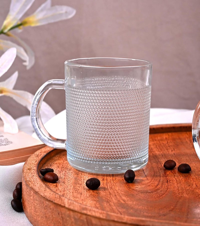 WRINGO 250 ML Coffee Mugs Footed with Handle and Glasses Straws Tea Cup Drinkware for Beer,Juice,Beverages, Glass Cappuccino Mugs, Clear Glass Latte Cups (Mug Set of 2) - Image 1