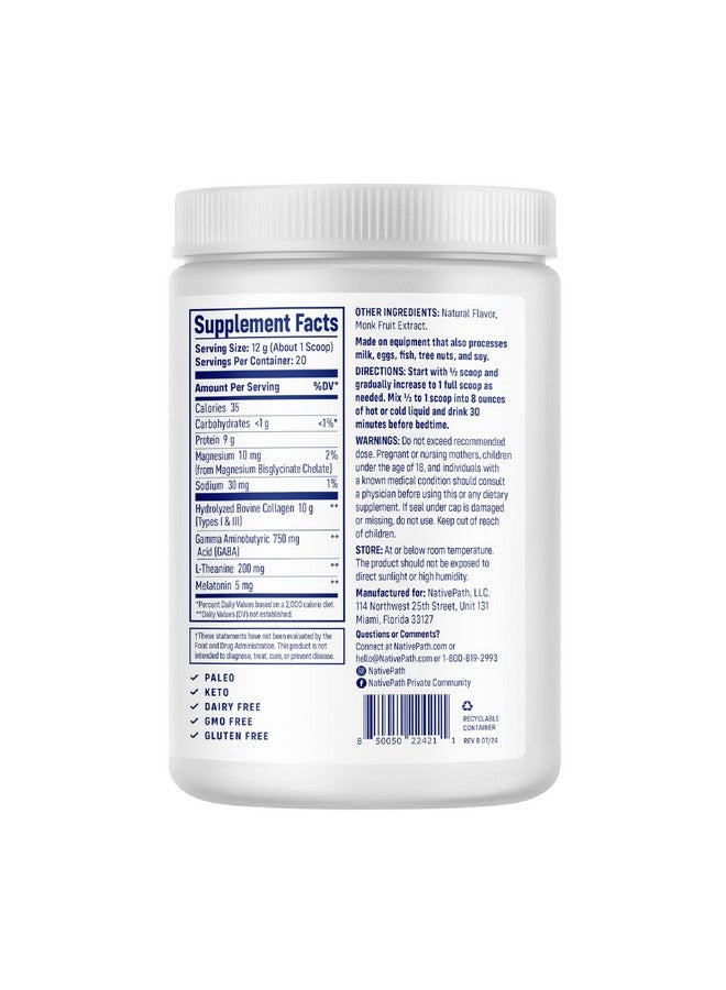 NativePath Collagen PM - Honey Chamomile Nighttime Collagen Peptides Powder with Magnesium, GABA, L-Theanine and Melatonin - 20 Servings - Image 3