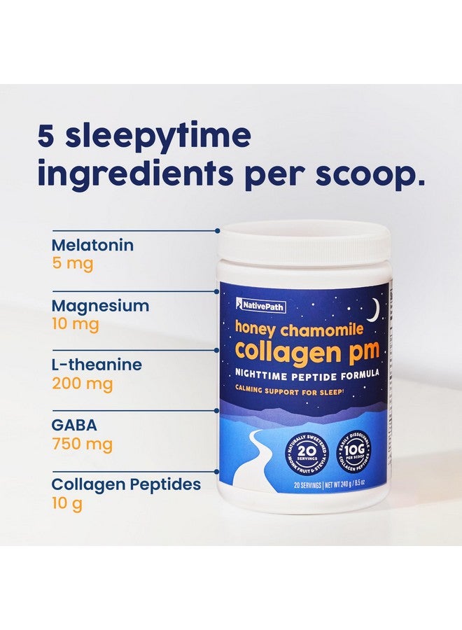 NativePath Collagen PM - Honey Chamomile Nighttime Collagen Peptides Powder with Magnesium, GABA, L-Theanine and Melatonin - 20 Servings - Image 4