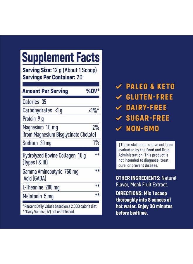 NativePath Collagen PM - Honey Chamomile Nighttime Collagen Peptides Powder with Magnesium, GABA, L-Theanine and Melatonin - 20 Servings - Image 2