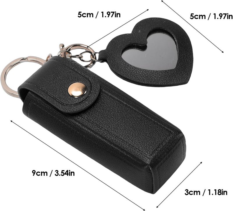 Pssopp Lipstick Case with Mirror, Portable Purse PU Leather Keychain Lipstick Holder for Women Travel Organization and Carrying (Black) - Image 2