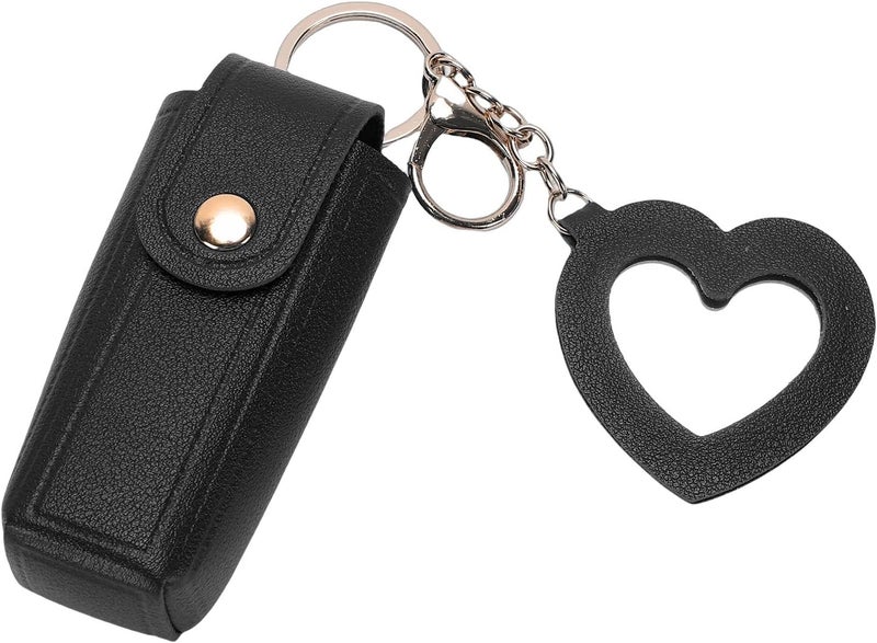 Pssopp Lipstick Case with Mirror, Portable Purse PU Leather Keychain Lipstick Holder for Women Travel Organization and Carrying (Black) - Image 1
