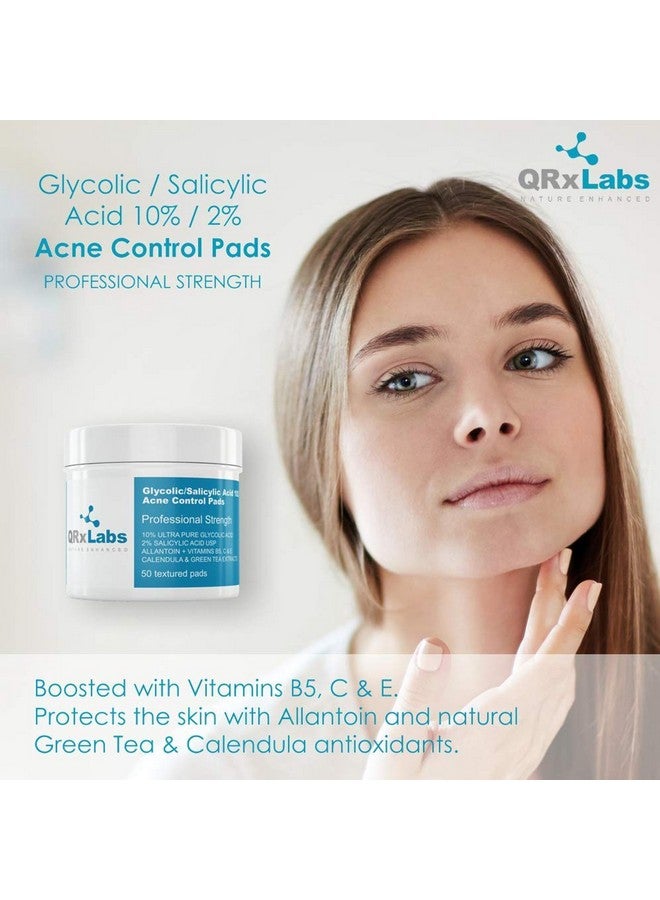 كيو آر إكس لابس ضمادات QRxLabs للتحكم في حب الشباب، 10/2، تحتوي على 10% حمض جليكوليك فائق النقاء + 2% حمض ساليسيليك، ألانتوين، فيتامين ب5، ج، هـ، آذريون، وشاي أخضر - علاج حب الشباب للوجه لبشرة صافية - Image 3