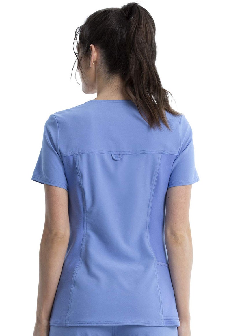 Cherokee Women's Iflex V-Neck Knit Panel Top, Ciel, XL - Image 5