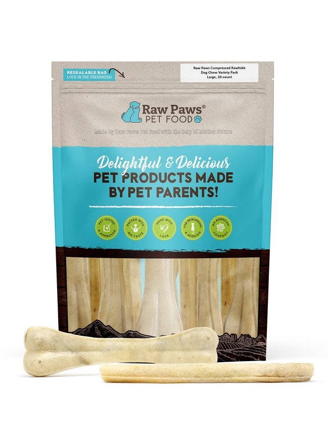 Raw Paws Compressed Rawhide Dog Chew Variety Pack, 10 Pack - 10" Compressed Rawhide Sticks & 10" Bones - Large Dog Bones for Aggressive Chewers - Pressed Rawhide Dog Bones Value Pack - Large Dog Chews - Image 1