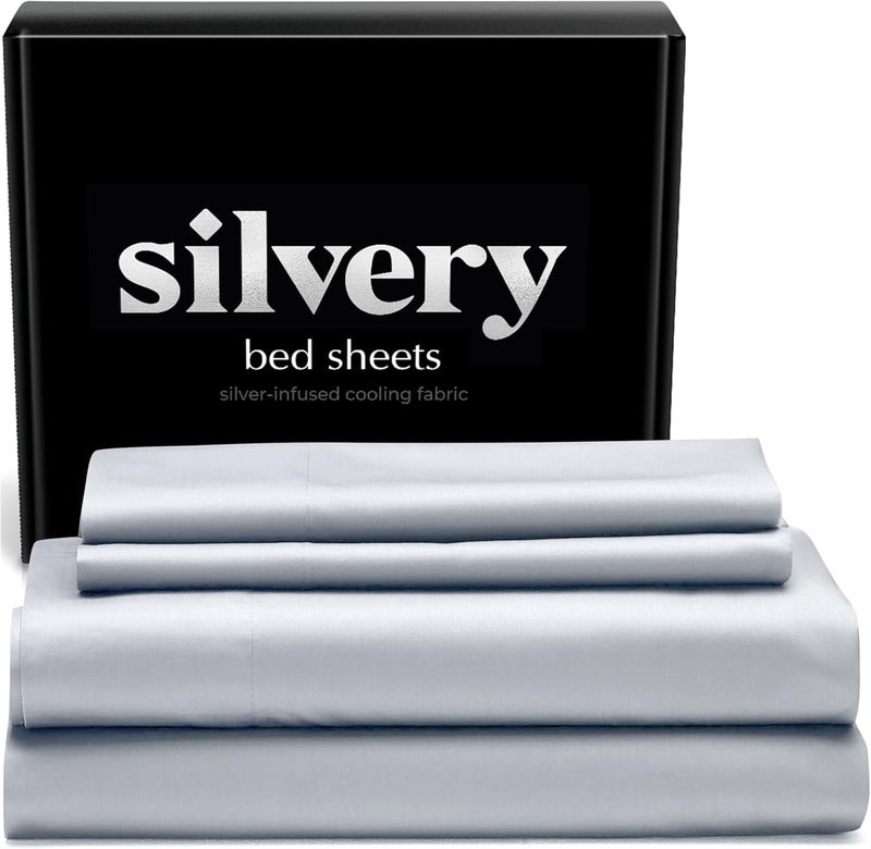 Silvery Silver Infused Bed Sheets Set - Award-Winning Self-Cooling Fabric with Self-Cleaning Silvery Technologyâ„¢ That Stays Fresh 3X Longer for Hygienic Sleep (Gray, Split King) - Image 1