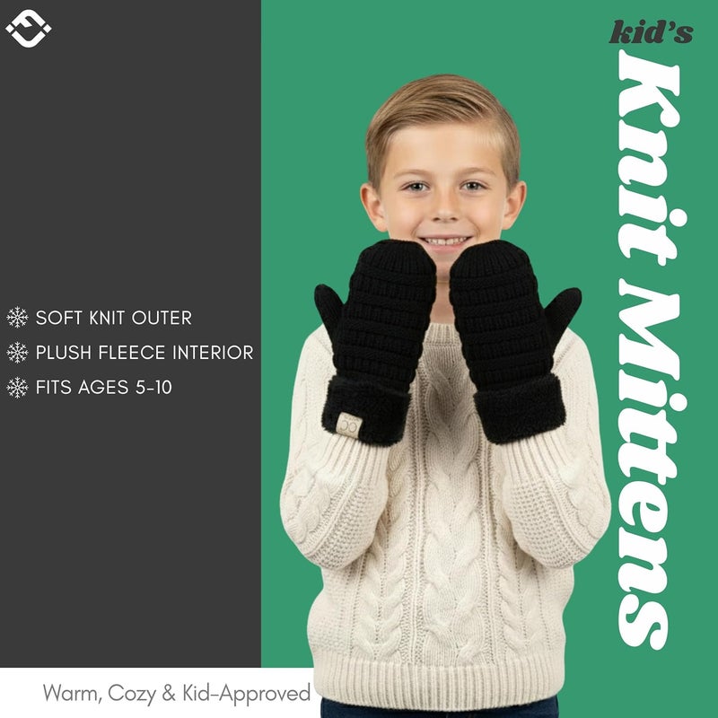 Funky Junque Kids Mittens – Thermal Knit Fleece Lined Winter Gloves for Boys & Girls Ages 5–7, Soft Cozy Cold Weather Wear - Image 2