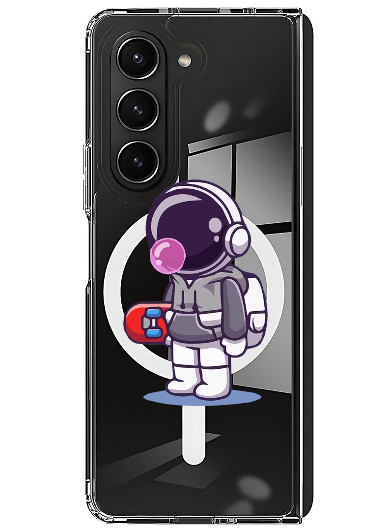 Theodor Magnetic Case for Samsung Galaxy Z Fold 5 Compatible with MagSafe Wireless Charging, Shockproof Phone Bumper Cover Astronaut holding skateboard  - Image 1