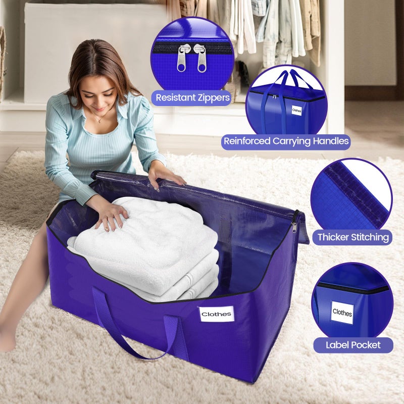 FabSpace 8 Pack Moving Storage Bags Heavy-Duty with Zippers and Reinforced Handles, Moving Supplies Packing Boxes for Moving, Storing, Saving Space, Blue Plastic Storage Totes 93 L(24 Gallon) - Image 3