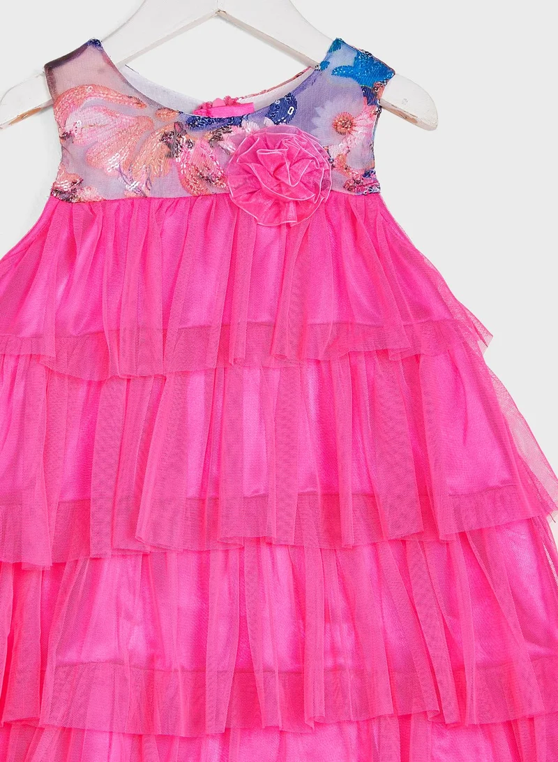 Nautinati Floral Printed Net A-Line Dress