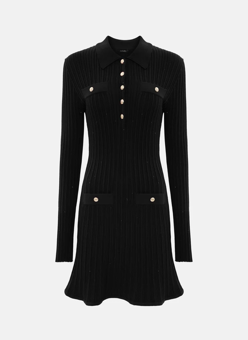 ليتشي فستان جيرسي قصير مع ترتر وأجزاء ذهبية