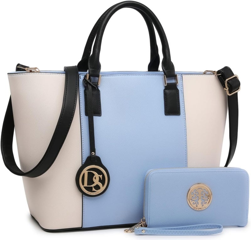Dasein Large Tote Bags Vegan Leather Purses and Handbags for Women Top Handle Ladies Shoulder Bags Satchel Hobo 2pcs Set Light Blue - Image 1