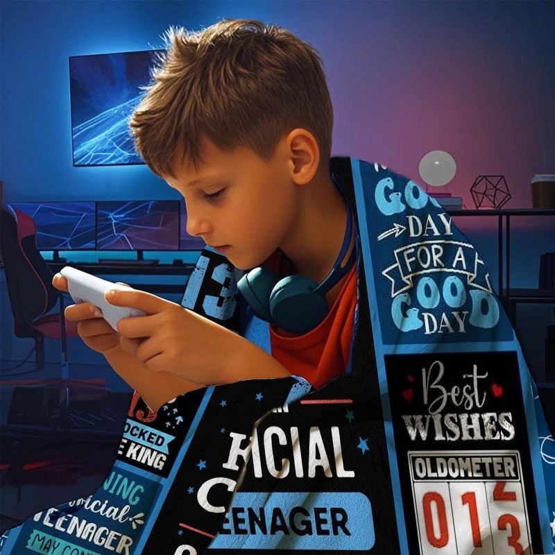13th Birthday Blanket: 50 X 60 Inch Blue Ultra-soft Premium Flannel - Milestone Gaming Themed Design Fleece Throw for Teen Boys, Couch, Bed, Camping & More - Image 4