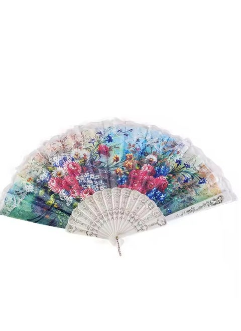 Folding Fan, Handheld Fan with Plastic Frame - Colorful Flower Patterns