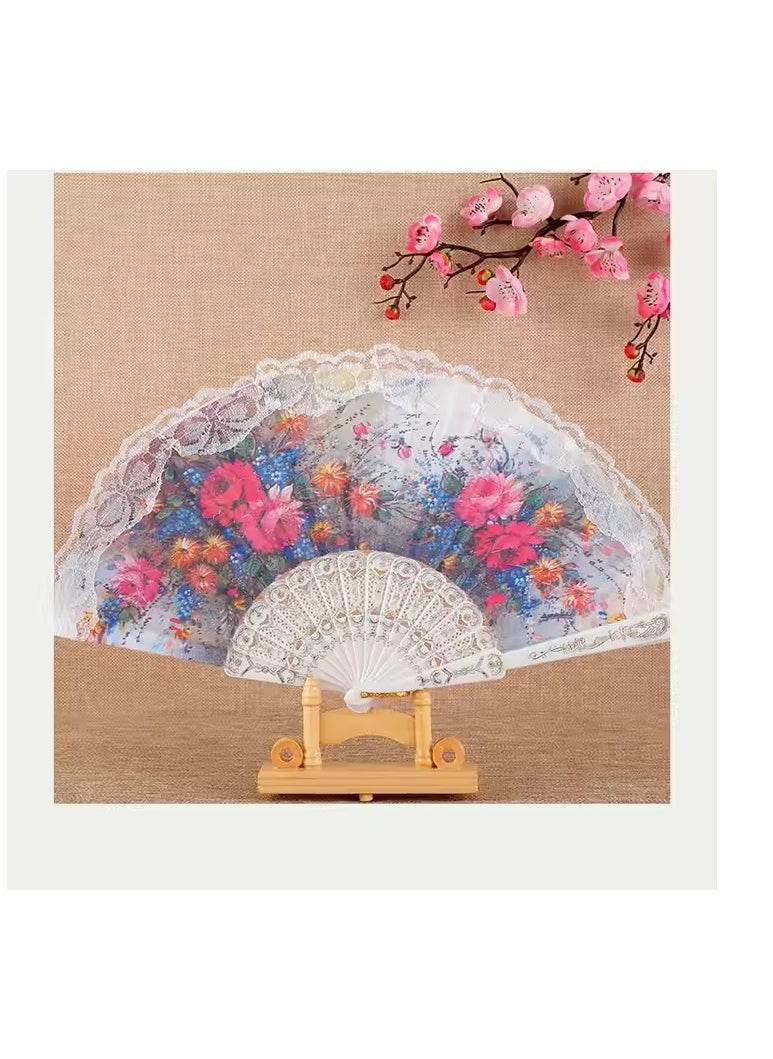 Generic - Folding Fan, Handheld Fan with Plastic Frame - Colorful Flower Patterns - Image 1