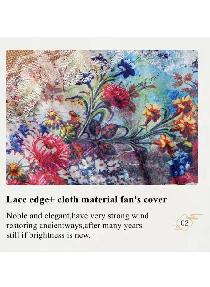 Generic - Folding Fan, Handheld Fan with Plastic Frame - Colorful Flower Patterns - Image 1