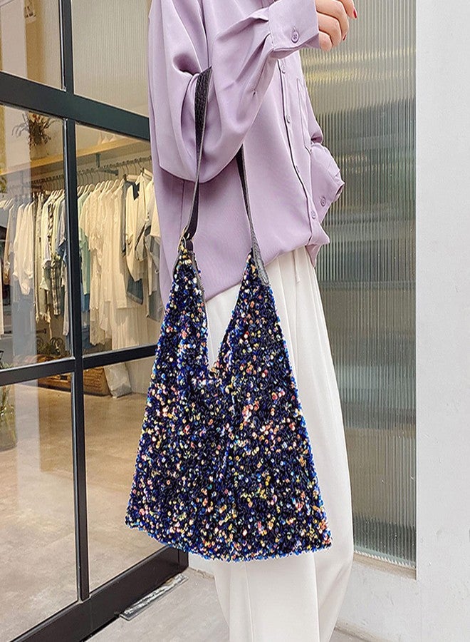 AISI حقيبة كتف لامعة مزينة بالخرز للسيدات حقيبة تسوق كبيرة السعة اللامعة - Image 3