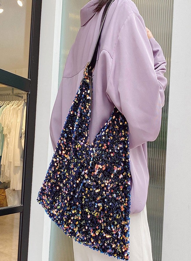 AISI حقيبة كتف لامعة مزينة بالخرز للسيدات حقيبة تسوق كبيرة السعة اللامعة - Image 4