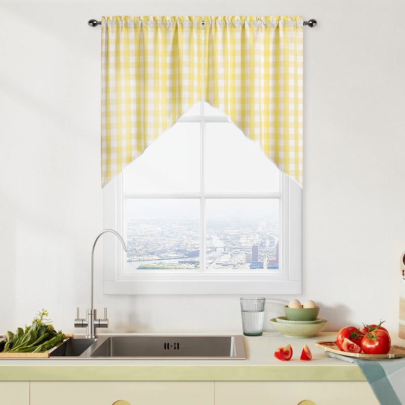 Yellow and White Buffalo Plaid Swag Valance Cafe Curtains Farmhouse Kitchen Curtain 36 Inches Long Rustic Gingham Check Small Window Treatment for Kitchens Bathroom 28 x 36 YellowWhite Set of 2