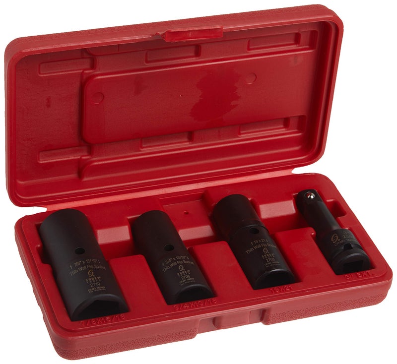SUNEX TOOLS 2724 12Inch Drive Deep Thin Wall Flip Socket Set 4Piece