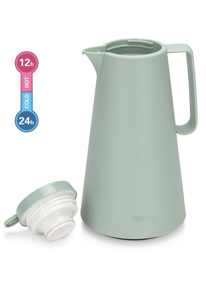 Fissman Vacuum Insulated Flask 1000 ml Green with Pink Glass Liner  - Image 4
