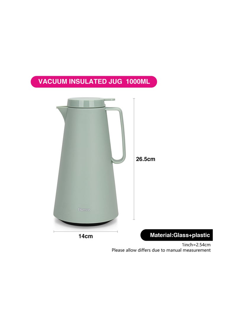 Fissman Vacuum Insulated Flask 1000 ml Green with Pink Glass Liner  - Image 2