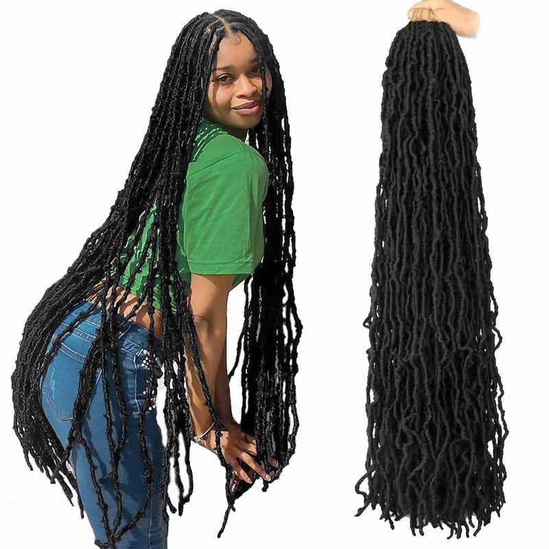 Mytarku 7 Packs 36 Inch Soft Locs Crochet Hair Pre Looped Curly Wavy Distressed Faux Locs for Butterfly Locs Crochet Braids for Black Women (1B, 36 Inch(pack of 7)) - Image 1