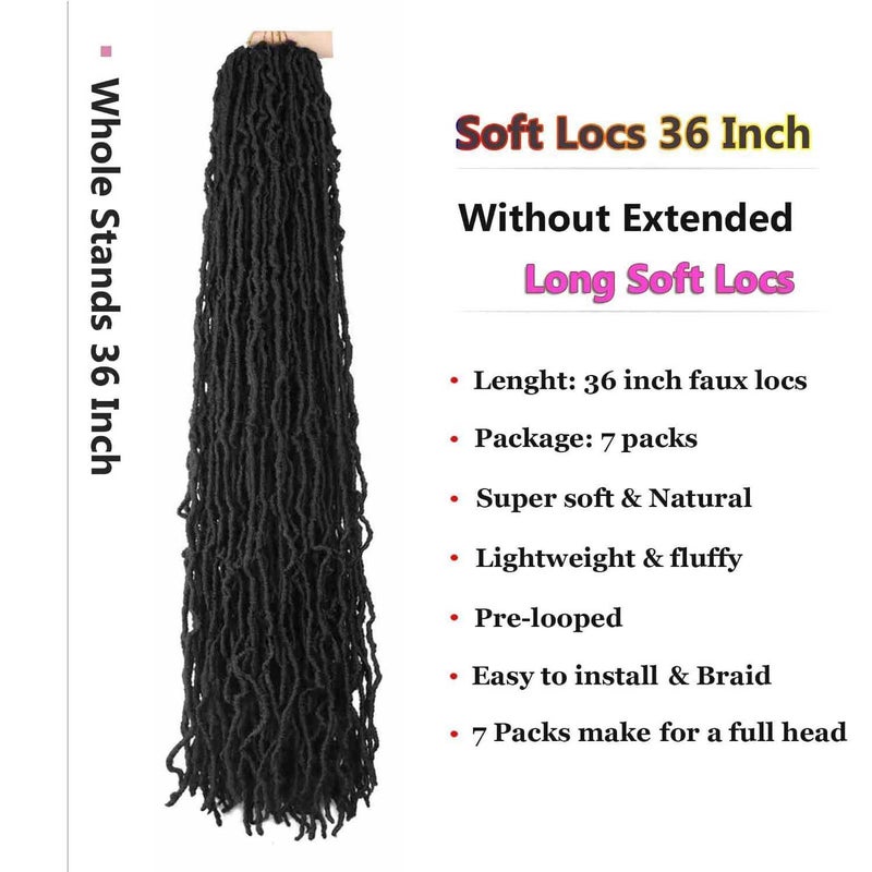 Mytarku 7 Packs 36 Inch Soft Locs Crochet Hair Pre Looped Curly Wavy Distressed Faux Locs for Butterfly Locs Crochet Braids for Black Women (1B, 36 Inch(pack of 7)) - Image 3