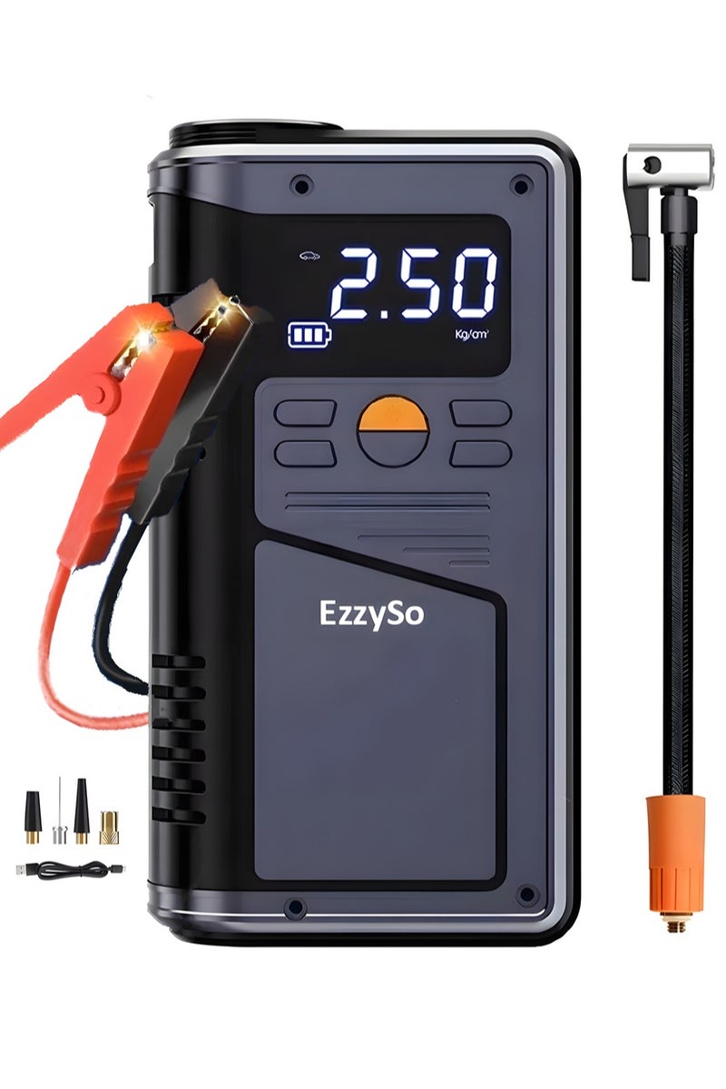 EzzySo Jump Starter with Air Compressor 500A 14.8V 150PSI 29.6Wh Car Battery Jump Starter 4.0L Gas 2.5L Diesel Smart Jumper with Display and Emergency Light  - Image 1