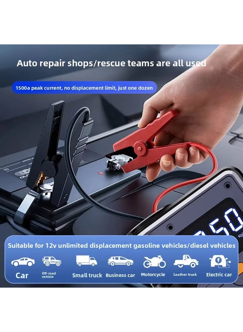 EzzySo Jump Starter with Air Compressor 500A 14.8V 150PSI 29.6Wh Car Battery Jump Starter 4.0L Gas 2.5L Diesel Smart Jumper with Display and Emergency Light  - Image 2