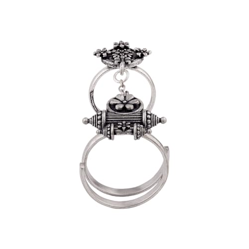 VOYLLA Nayantara Dual-Finger Statement Ring, Oxidised Adjustable Ring For Women, EveryDay, Festive, Wedding, Gift For Women - Image 1