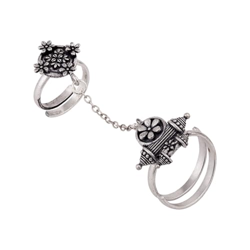 VOYLLA Nayantara Dual-Finger Statement Ring, Oxidised Adjustable Ring For Women, EveryDay, Festive, Wedding, Gift For Women - Image 4