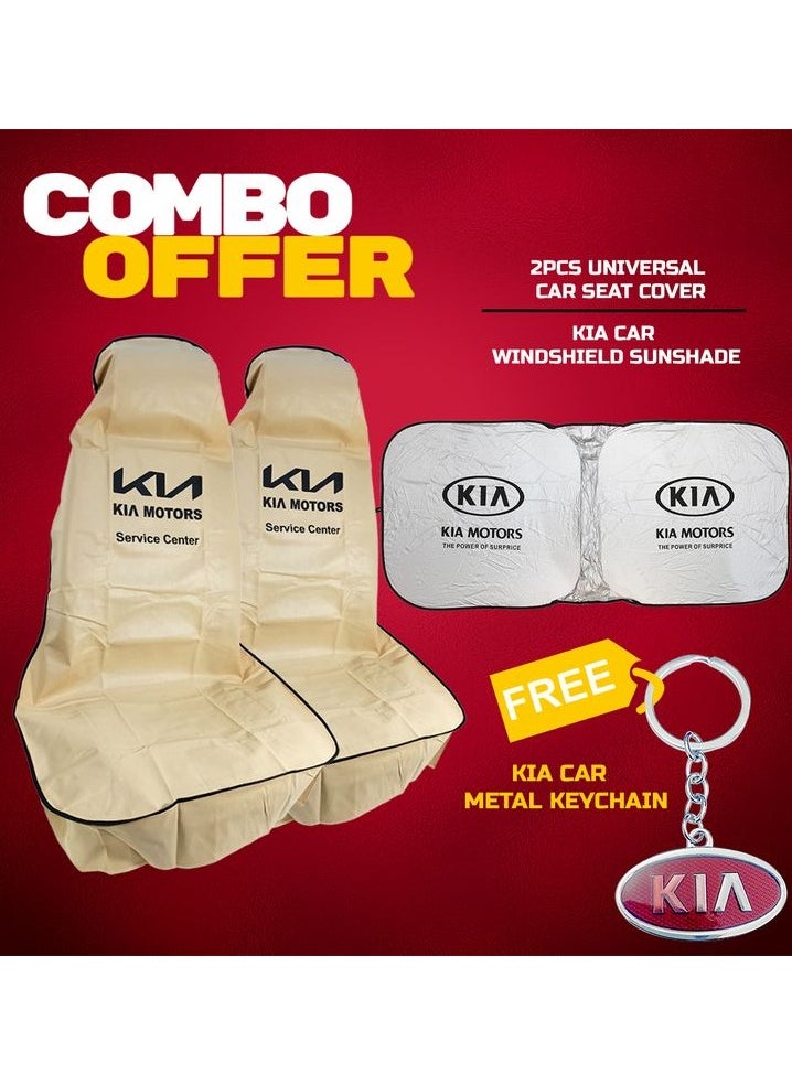 KIA Combo Offer Buy 2 Pcs Kia Car Seat Cover Windshield Car Sunshade Get Free Kia Metal Car Keychain  - Image 1