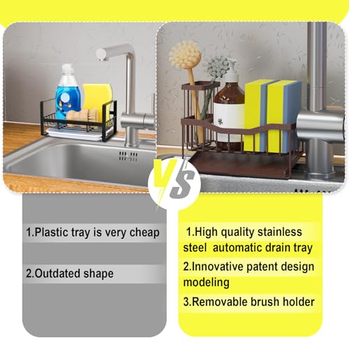 Fssvcd Maifan Sink Caddy Sponge Holder for Kitchen with Brush Holder and Stainless Steel Self Drain Tray, Rustproof Kitchen Sink Organizer for Sponge, Soap Dispenser Storage Accessories - Image 4